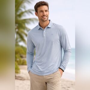 Coolibar UPF 50 The Weekend Long Sleeve 3 Button Polo In Light Blue Sz Large